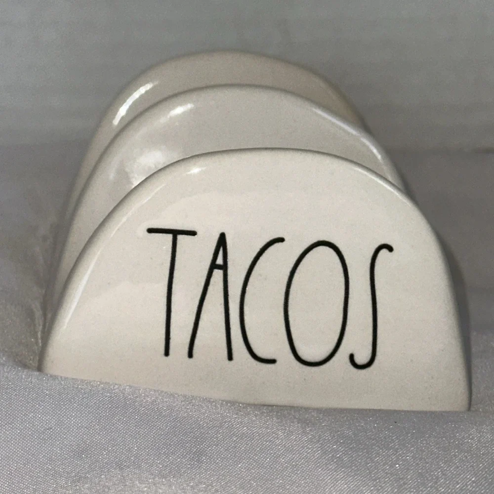 Rae Dunn Artisan Collection Tacos Ceramic Taco Holder Cream Farmhouse Magenta